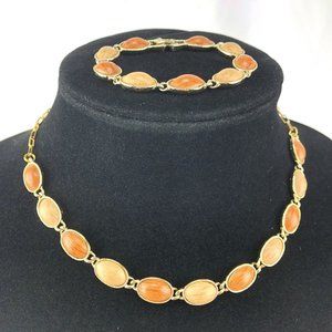 Amerique Gold Tone Faux Wood Grain Necklace and Bracelet Set
